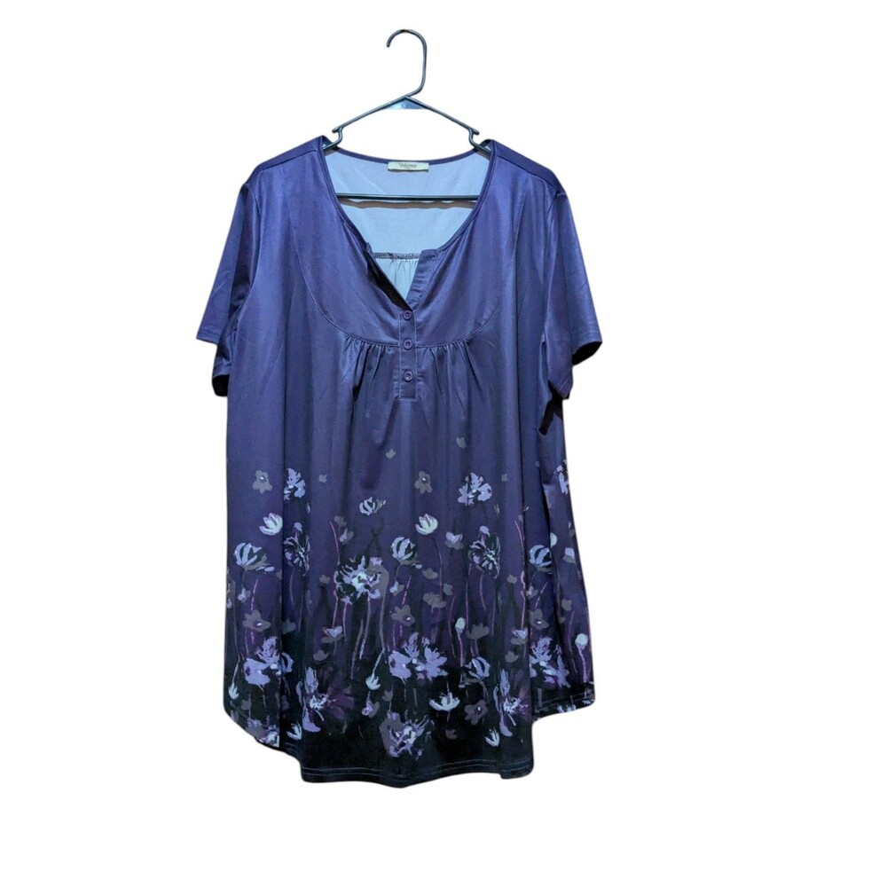 Bebonnie Women's Stretch Smock Short Sleeve Top Dark Plum. XXXL